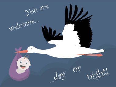 Leylek ve bir bebek ile vektör çizim. 