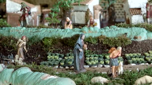 Tradiční betlém, vánoční zastoupení typické pro Španělsko — Stock video