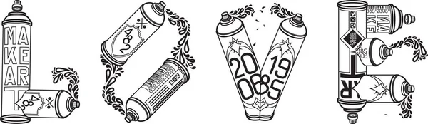 Latas aerosol blanco y negro LOVE — Vector de stock