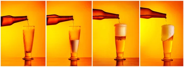 Pouring beer sequence collage — Stock Photo, Image