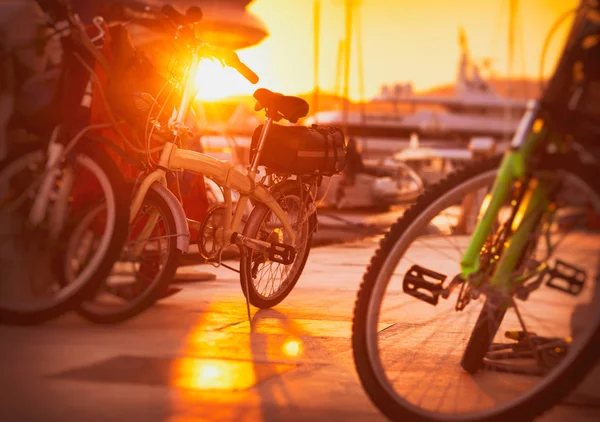 夕焼けの光の中の自転車 — ストック写真