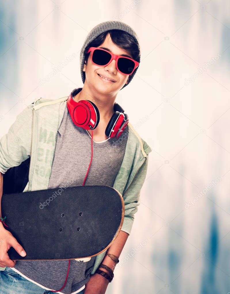 Teen skateboarder portrait