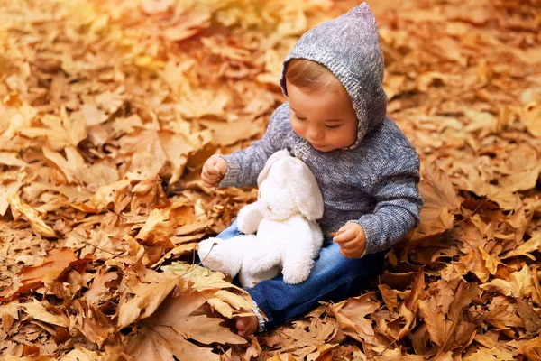 Χαριτωμένο μικρό μωρό στο πάρκο φθινόπωρο — Φωτογραφία Αρχείου