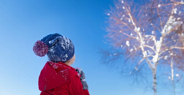 小女孩享受冬日的美景 — 图库照片