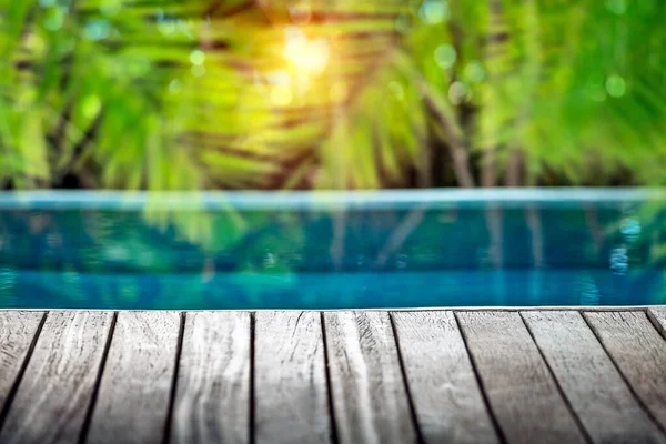 Fundo Férias Verão Bela Vista Pacífica Deck Madeira Piscina Palmeiras — Fotografia de Stock