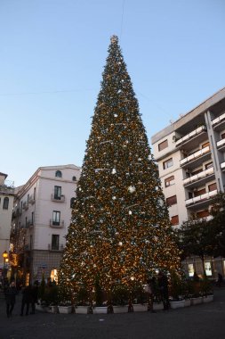İtalya: Luci d'Artista için Noel ağacı, ışıklar Salerno, Aralık 2017 göster