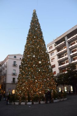 İtalya: Luci d'Artista için Noel ağacı, ışıklar Salerno, Aralık 2017 göster