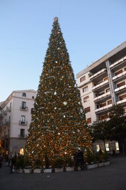 İtalya: Luci d'Artista için Noel ağacı, ışıklar Salerno, Aralık 2017 göster