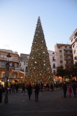 Luci d'Artista için İtalya: Noel ağacı Noel ışıkları Salerno, Aralık 2017 göster.