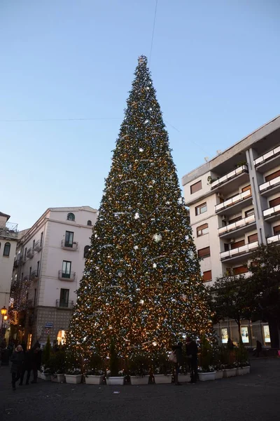 Italia Árbol Navidad Para Luci Artista Espectáculo Luces Salerno Diciembre — Foto de Stock