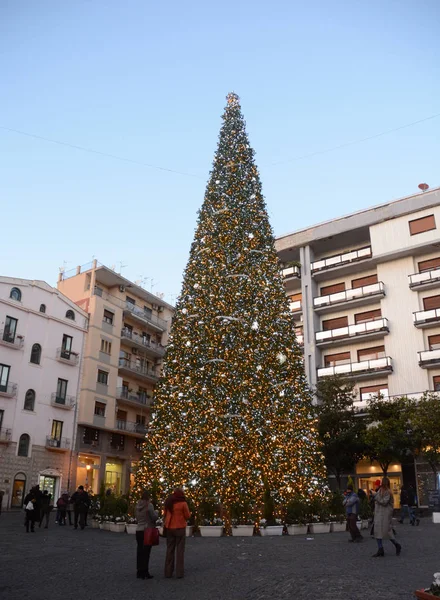 Italia Árbol Navidad Para Luci Artista Espectáculo Luces Salerno Diciembre — Foto de Stock