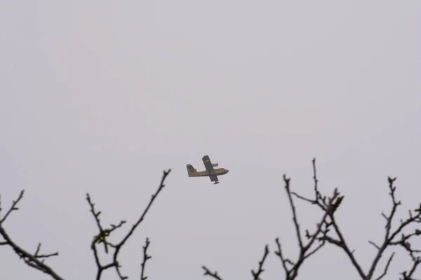 Avion Engagé Dans Une Opération Lutte Contre Les Incendies Montagne — Photo