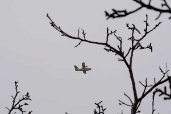 Avion Engagé Dans Une Opération Lutte Contre Les Incendies Montagne — Photo