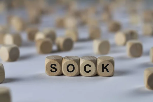 Cubo de calcetín con letras, signo con cubos de madera — Foto de Stock