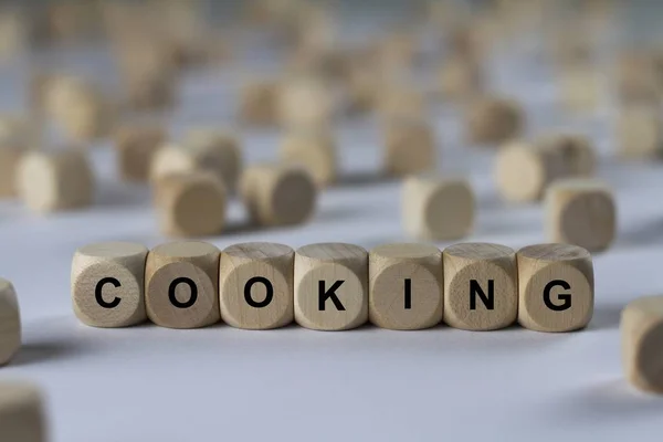 Cooking   cube with letters, sign with wooden cubes — Stock Photo, Image