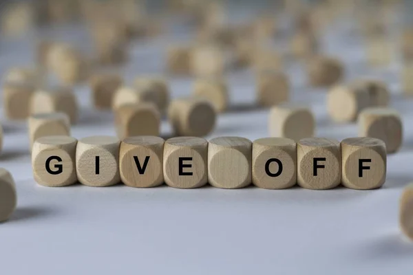 Give off   cube with letters, sign with wooden cubes — Stock Photo, Image