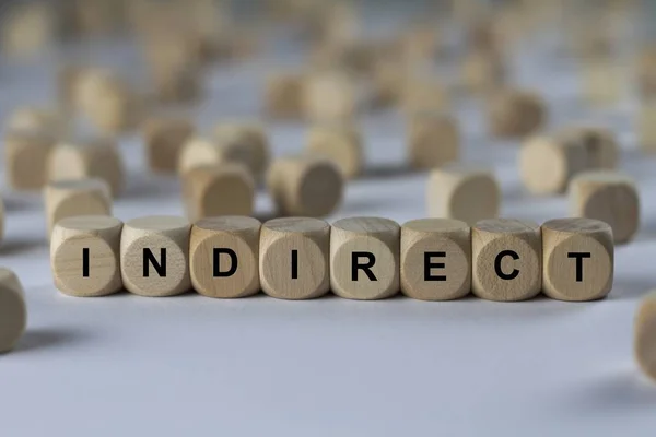 Indirect   cube with letters, sign with wooden cubes — Stock Photo, Image