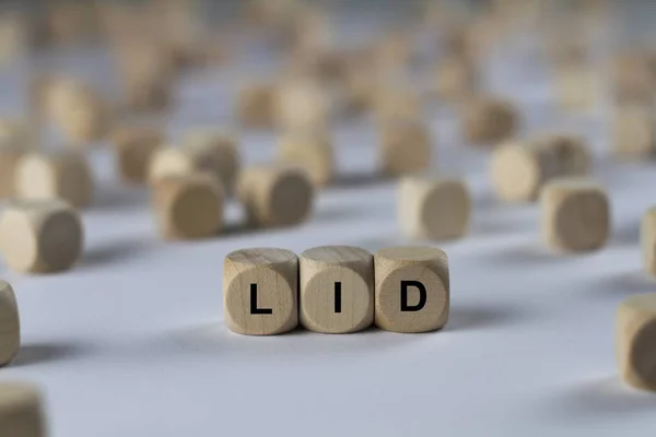 Lid   cube with letters, sign with wooden cubes — Stock Photo, Image
