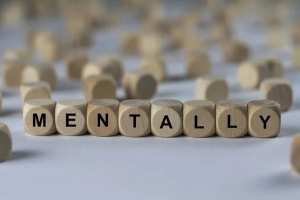 Mentalmente cubo com letras, sinal com cubos de madeira — Fotografia de Stock