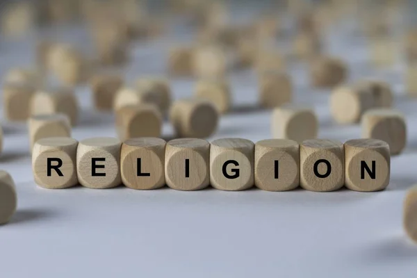 Religia moduł z literami, zalogować się za pomocą drewnianych kostek — Zdjęcie stockowe