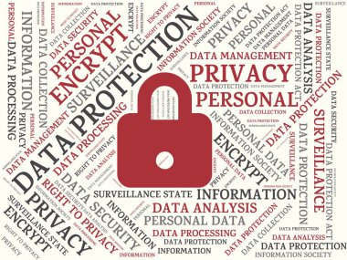 Veri koruma - kelimelerle ilişkili konu veri koruma, word bulut, küp, mektup, resim, illüstrasyon ile görüntü