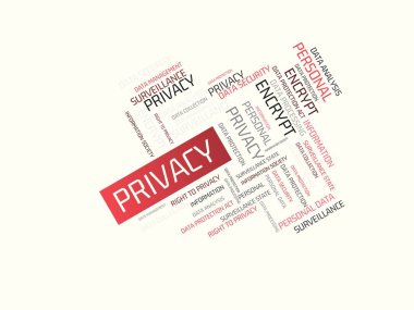 Gizlilik - Internet - görüntü ile ilişkili konu veri koruma, word bulut, küp, mektup, resim, illüstrasyon ile kelimeler