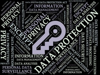 Veri koruma - kelimelerle ilişkili konu veri koruma, word bulut, küp, mektup, resim, illüstrasyon ile görüntü