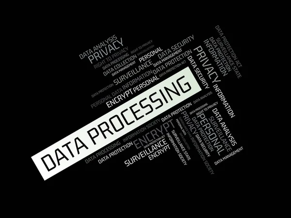 DATA PROCESSING - image with words associated with the topic DATA PROTECTION, word cloud, cube, letter, image, illustration