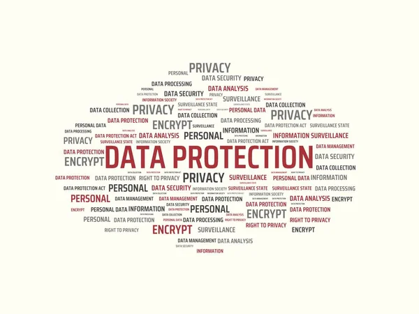 DATA PROTECTION - зображення зі словами, пов'язаними з темою DATA PROTECTION, хмара слів, куб, літера, зображення, ілюстрація — стокове фото