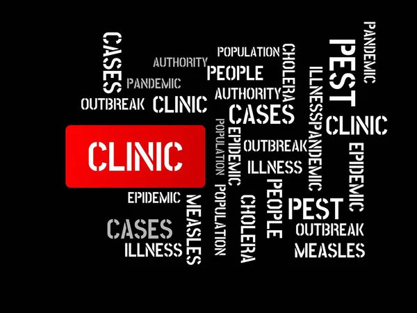 Klinik - görüntü kelimelerle ilişkili konu salgın, word bulut, küp, mektup, resim, illüstrasyon ile