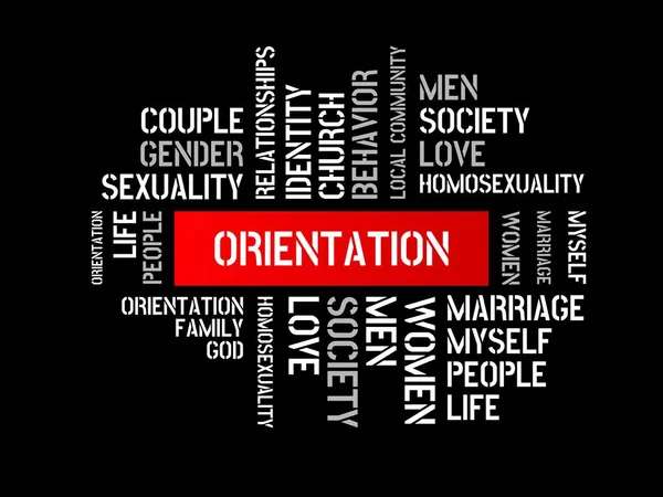ORIENTATION - MIX-UP - image avec des mots associés au sujet HOMOSEXUALITÉ, mot, image, illustration — Photo