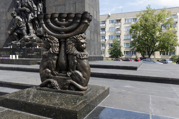 Jewish Menorah in front of Ghetto Heroes Monument