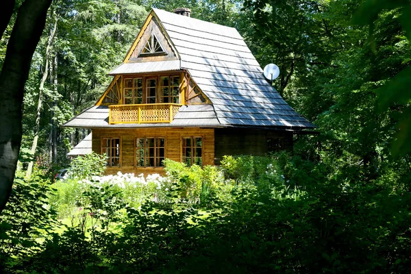 Huis gebouwd van hout is een verborgen in een forest — Stockfoto