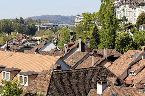 Багато скатних дахів з трубами у місті Берн — стокове фото
