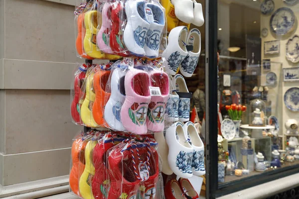 Dutch wooden shoes on the stand — Stock Photo, Image