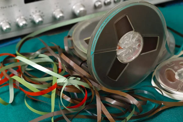 A few reels of audio tapes can be seen here — Stock Photo, Image
