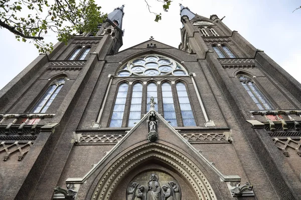 Delft Nederländerna Oktober 2019 Den Historiska Kyrkans Fasad Framifrån Denna — Stockfoto