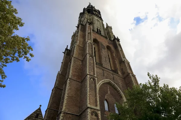 Delft Holanda Outubro 2019 Veja Parte Superior Torre Alta Igreja — Fotografia de Stock