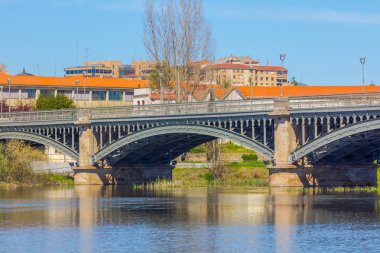 Salamanca, İspanya Tormes Nehri üzerinde köprü görünümü