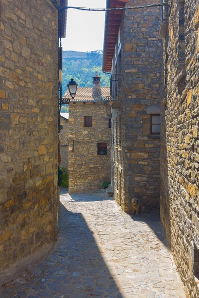 Aldeia medieval de Ainsa dos Pirinéus com pedra bonita hous — Fotografia de Stock