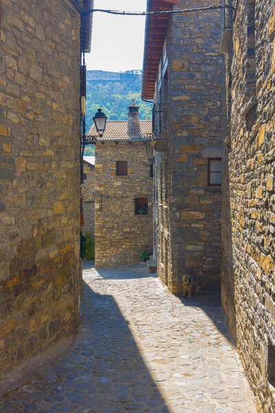 Ainsa medieval village of the Pyrenees with beautiful stone houses, Huesca, Spain