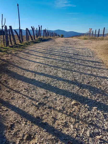 Ancho Camino Tierra Bordeado Por Una Valla —  Fotos de Stock