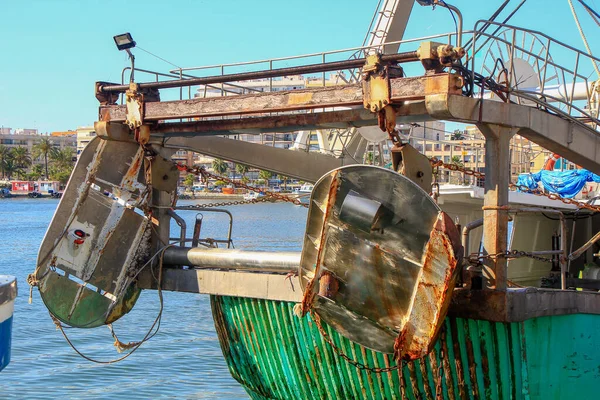Sítě Řemenice Stroje Rybářského Člunu — Stock fotografie