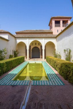 Malaga İspanya 'daki ünlü Alcazaba Sarayı' nın bahçeleri ve bahçeleri.