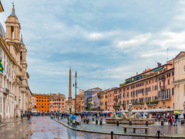 Piazza Navona, Roma, İtalya, bir yağmurlu günde, Centro Storico