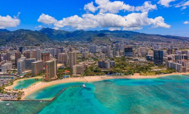 Waikiki Beach Honolulu Hawaii havadan görünümü