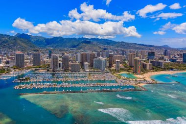 Waikiki Beach Honolulu Hawaii havadan görünümü