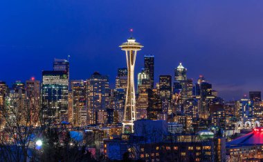 Gün batımında Seattle manzarası panorama Kerry Park Seattle