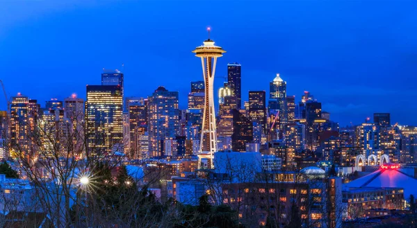Seattle skyline panorámát a naplemente Kerry Park Seattle-ben — Stock Fotó