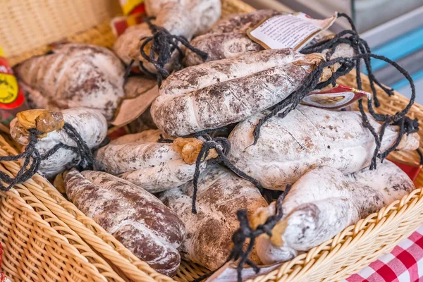 Sausage on a market stand in Nice — Stock Photo, Image